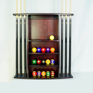 Diamond Cue Rack with Shelves-Cherry Stain