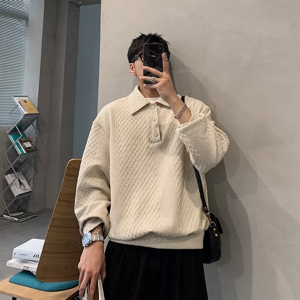 เสื้อโปโล คอปก ทรงหลวม สไตล์เรโทร แฟชั่นฤดูใบไม้ผลิ สําหรับผู้ชาย