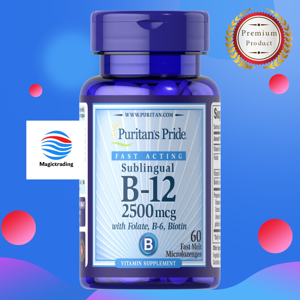 Puritan's Pride Vitamin B-12 2500 mcg Sublingual with Folic Acid, Vitamin B-6 and Biotin / 60 Microlozenges