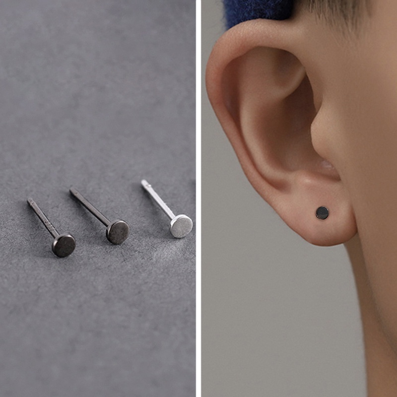Hikaw Silver Black Stud Earings for Men Round Piercing ต่างหูชุด Hiakw Earings สําหรับผู้หญิงต่างหูส