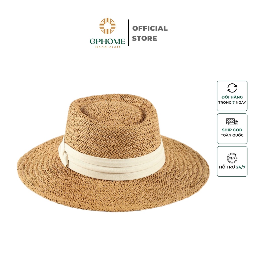 หมวกเมล็ดบริมสั้น GPHOME พร้อมริบบิ้นแฟชั่น