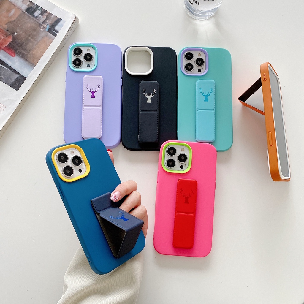 เคสโทรศัพท์มือถือ กันกระแทก ลายกวาง พร้อมขาตั้ง 3 IN 1 สําหรับ 14 11 12 13 Pro Max XS X XR Max 6 7 8 Plus SE 2020