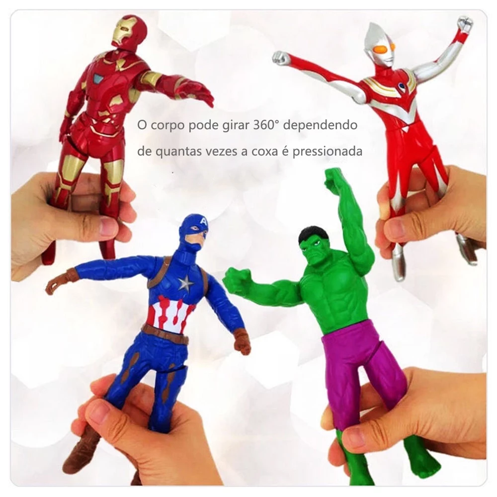 ของเล่น Avengers Spiderman Hulk อุลตร้าแมน ที่กดด้วยมืออย่างสนุกสนาน ฟิกเกอร์แอคชั่นซูเปอร์ฮีโร่หมุนได้ 360° thumbnail 4