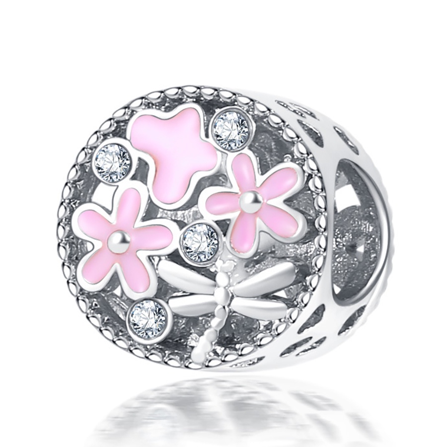 Dinglly ลูกปัดคริสตัล รูปผีเสื้อ ดอกไม้ สีชมพู สีเงิน สําหรับทําเครื่องประดับ DIY - รูปที่ 5