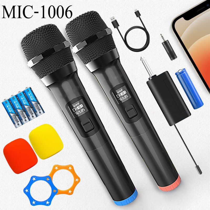 ชุดไมโครโฟนไร้สาย ไมค์ลอยแบบพกพา wireless Microphone ไมค์ลอยไร้สาย ไมค์ลอย รุ่น Mic1006 ใช้งานได้ไกล พร้อมของแถมในกล่อง