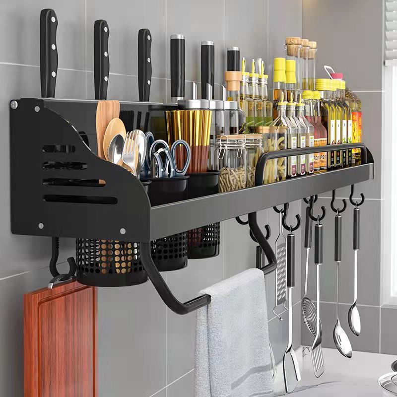 Home Kitchen Organizer Spices Aluminum Multifunctional Kitchen Shelf Storage Rack Wall-mounted Kitch