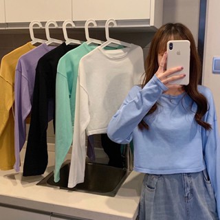 เสื้อยืดแขนยาว สีพื้น เข้ากับทุกการแต่งกาย สําหรับผู้หญิง