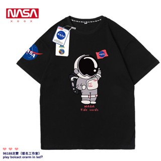 เสื้อยืดแขนสั้น คอกลม ผ้าฝ้าย พิมพ์ลายนักบินอวกาศ NASA สไตล์ฮิปสเตอร์ แฟชั่นฤดูร้อน สําหรับผู้ชาย