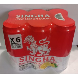 สิงห์ เรดเลมอนโซดา ไม่มีน้ำตาล 330ml ยกแพ็ค 6กระป๋อง SINGHA RED LEMON SODA NO SUGAR