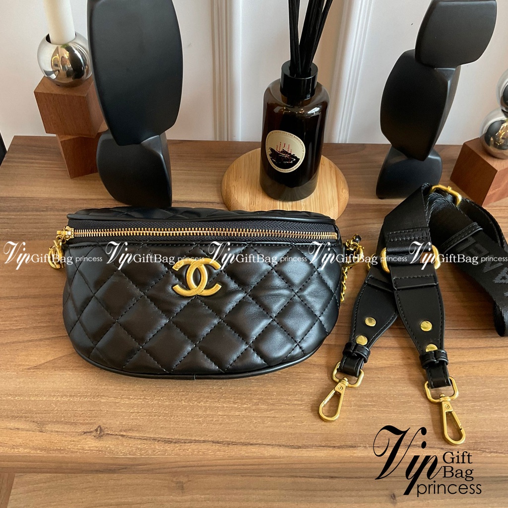 Chanel Belt bag black / CHANEL VIP GIFT BAG กระเป๋าคาดอกสุดเก๋ ที่กำลังมาแรงมาในตอนนี้ อะไหล่ทองวินเทจทั้งใบ
