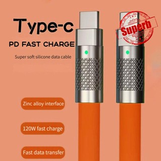 120w 6a Super Fast Charge PD Type C ซิลิโคนเหลว ชาร์จเร็ว สายเคเบิล C Usb สายชาร์จ 1 เมตร R9F2