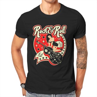 เสื้อยีด ย้อนยุคร็อค En Roll Klassieke เสื้อยืด Pin Up Girl รุ่นป๊อปอาร์ตสโต๊ป Tshirt Rockabilly สันทนาการ Mannen Tee พิ