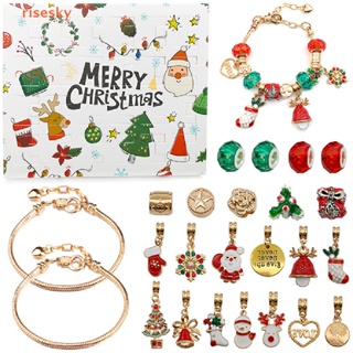 [risesky] 24PCS Necklace Pendant Christmas Countdown Advent Calendar Blind Box Christmas Themed DIY Bracelet Christmas Surprise Gift Box