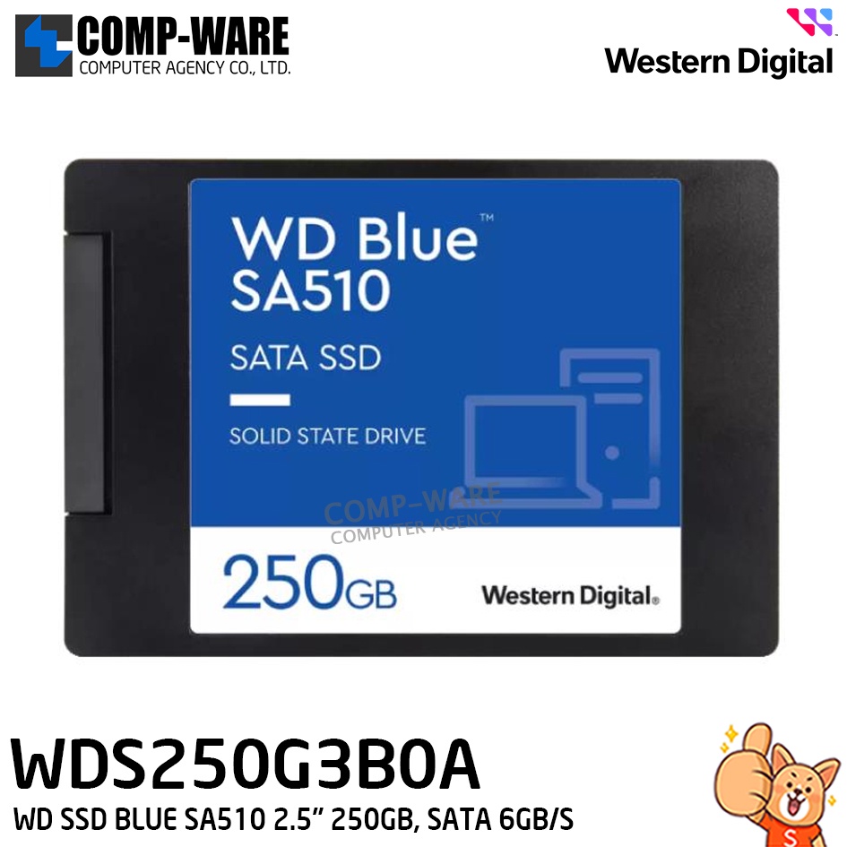 WD SSD BLUE SA510 2.5" 250GB, SATA 6GB/s, Read 555MB/S, Write 440MB/S - WDS250G3B0A - 5Y Warranty