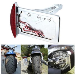 Motorcycle License Plate Assembly LED Tail Brake Light Side Mounted Verticle Cruiser Bobber Chopper Touring Scooter Offr