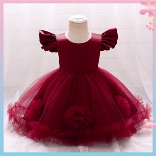 European and American girls dress dress childrens princess dress small flying sleeve gauze Pengpeng skirt babys birthday one-year-old flower girl