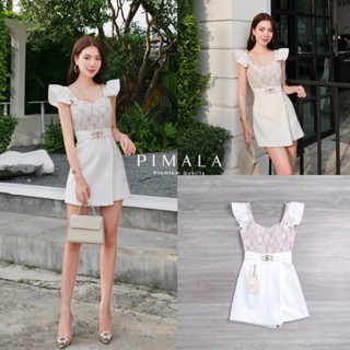 จั๊มสูทขาสั้นแขนระบายสีขาว อกลูกไม้ (A919) Pimala