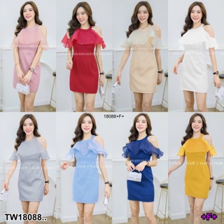 J18088 เดรสสั้น แต่งผ้าแก้ว แขนกุด Short dress with glass sleeves