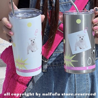 Preorder - Naifufu Dog Love Coffee Mug 550 ml แก้วกาแฟเก็บความร้อน พร้อมหลอด ลายน้องหมาสุดน่ารัก