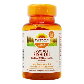 น้ำมันปลา โอเมก้า 3 Sundown Naturals, Odor-Less Fish Oil Omega-3, 1,290mg, 72Coated Mini Softgels