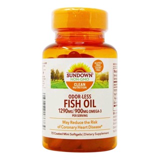 น้ำมันปลา โอเมก้า 3 Sundown Naturals, Odor-Less Fish Oil Omega-3, 1,290mg, 72Coated Mini Softgels