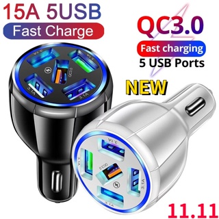 ที่ชาร์จในรถ 5 ช่อง usb QC3.0 New ที่ชาร์จแบตในรถ ชาร์จเร็ว USB car charger quick charge หัวชาร์จ อะแดปเตอร์ ชาร์จในรถ