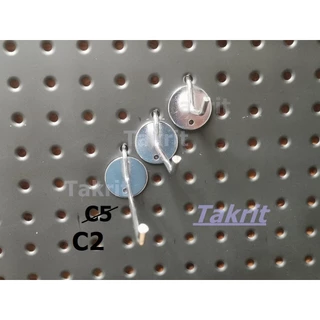 (1ชุด = 5, 2ชิ้น) ตะขอC2 ใช้กับ Pegboard สำหรับที่แขวนแบบรู ทำจาก เหล็กชุบ เข็งแรง สั้น ยาว 5, 10, 15 ซ.ม.