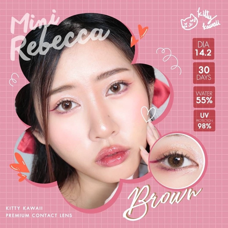 🦄🌈(0.00-5.00)Kitty Kawii Mini Rebecca Brown/Greyคอนเทคเลนส์มินิ สีน้ำตาลธรรมชาติ