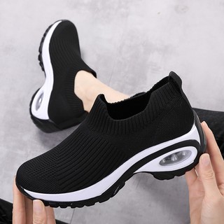 Korean Red Rubber Shoes For Women Slip On Cushion Sneakers Comfortable K-Fashion Knitting Shoes