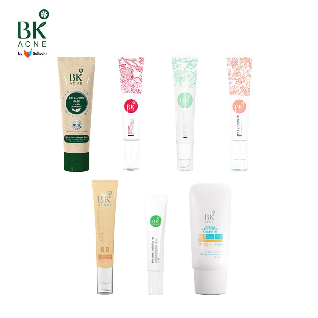 ( 1 หลอด ) Bk acne แบบหลอด ACNE MASK BK Acne Expert Bright BK Acne Serum BK Foundation Acne BKCleare