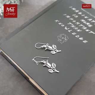 MT ต่างหูเงินแท้ รูปดอกกุหลาบ งานรมดำ แบบห้อย ตะขอเกี่ยว Solid 925 Sterling Silver Earrings (se623) MT Jewelry มณีธารา