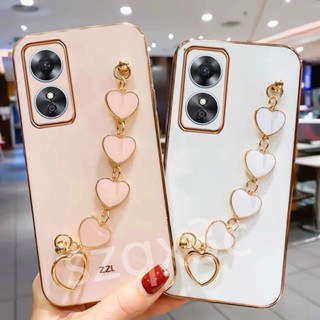 เคสโทรศัพท์มือถือ แบบนิ่ม ลายหัวใจ มีสายโซ่คล้อง สําหรับ OPPO Reno 10 Pro+ Plus 8 Pro A17 A78 A98 5G 4G 2023 A78 Reno10Pro