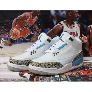 Jordan 3KNICKS Knicks รองเท้าบาสเก็ตบอล สไตล์เรโทร สีขาว ฟ้า ดํา 3 รุ่น สําหรับผู้ชาย และผู้หญิง aj3 X3D5