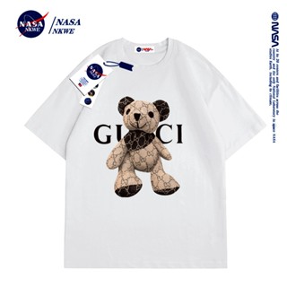 เสื้อยืดแขนสั้น เปิดไหล่ แขนห้าส่วน พิมพ์ลาย nasa แฟชั่นฤดูร้อน สไตล์อเมริกัน สําหรับผู้หญิง