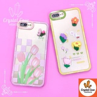 เคสมือถือนิ่มใสกันกล้อง 7+ 11 ซิลิโคน TPU ติดดอกไม้สีสดใส