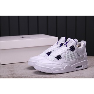 Nike Air Jordan 4 AJ4 Court รองเท้าผ้าใบลําลอง กันกระแทก สีขาว สีม่วง สําหรับผู้ชาย ผู้หญิง เหมาะกับการเล่นบาสเก็ตบอล 36-47 WHYB I4FV