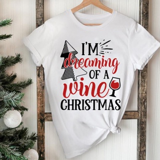 เสื้อตราหานคู่ Camisetas estampadas de amor de vino para mujer, camiseta de Feliz Navidad, Año Nuevo, vacaciones, moda,