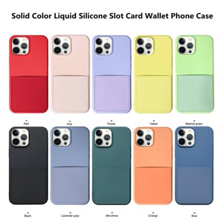 Solid Color Liquid Silicone Slot Card Wallet Phone Case For iPhone 14 13 Pro Max 12 11 XR XS X 6S 7 8 Plus Mini SE Soft Cover