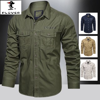 PLOVER เสื้อเชิ้ต ลายทหารโซเชียล สําหรับผู้ชาย