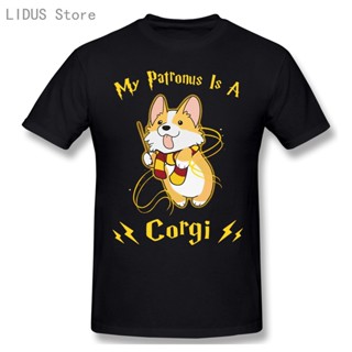 เสื้อตราหานคู่ เสื้อยืดกราฟิกแฟชั่นปี 2021 การ์ตูนอะนิเมะ My Patronus Corgi แขนสั้นลําลองผู้ชายโอคอเสื้อยืดผ้าฝ้าย 100%