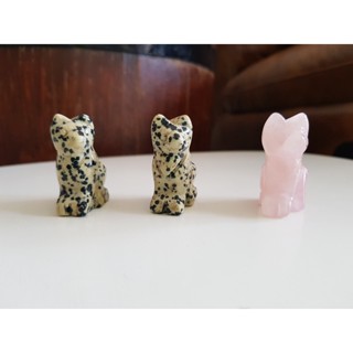 A แมวน้อย Dalmatian Jasper cat, Rose quartz cat แมวหินแกะสลัก