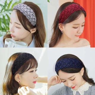 Qiju ที่คาดผมเกาหลีอินเทรนด์ด้านกว้าง Vintage Hollow Headwear ล้างหน้าลูกไม้ Hairbands