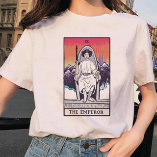 เสื้อยืดแฟชั่น ตลกไพ่ทาโรต์การ์ตูนพิมพ์เสื้อยืดผู้หญิงแฟชั่นรูปแบบเสื้อยืดน่ารักเสื้อยืดลําลองสีขาวหลวมแขนสั้นเสื้อยืดแข