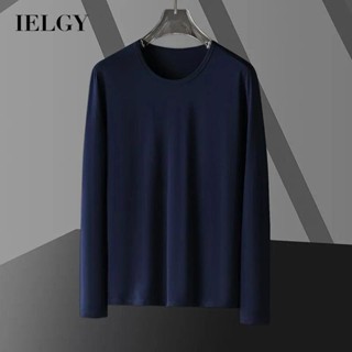 Ielgy เสื้อยืดคอกลม แขนยาว สีพื้น ทรงหลวม โอเวอร์ไซซ์ สําหรับผู้ชาย