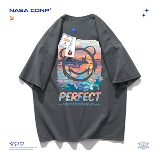 เสื้อยืดแขนสั้นลําลอง พิมพ์ลาย NASA co-branded imp ghost face brush แบบเรียบง่าย แฟชั่นฤดูร้อน สําหรับผู้ชาย และคู่รัก