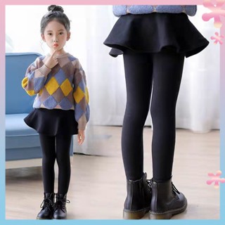 Girls autumn and winter leggings fake two-piece pants skirt fleece-lined thickened autumn pants childrens outer wear skirt pants Western style thick