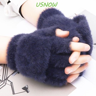 Usnow ถุงมือ แบบครึ่งนิ้ว ขนมิงค์ สีพื้น เหมาะกับของขวัญ แฟชั่นฤดูใบไม้ร่วง และฤดูหนาว สําหรับผู้หญิง และนักเรียน