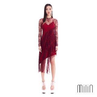 [MILIN] Scuttle Dress Asymmetric lace ruffles tier long sleeve dress เดรสแขนยาวชายยาวไม่เท่ากันผ้าลูกไม้แต่งระบาย