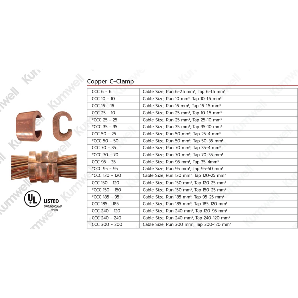 "KUMWELL" CCC 7070 COPPER CCLAMP CABLE SIZE, RUN 70 SQ.MM, TAP 7035