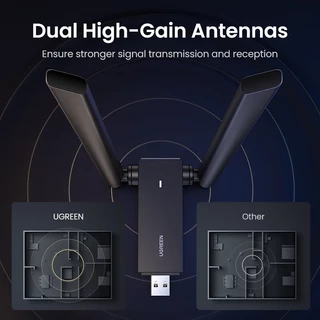 Ugreen อะแดปเตอร์ WiFi USB3.0 AC1300Mbps 5G&2.4G Dual-Band USB WiFi สําหรับ PC เดสก์ท็อป แล็ปท็อป เสาอากาศ WiFi USB การ์ดเครือข่ายอีเธอร์เน็ต